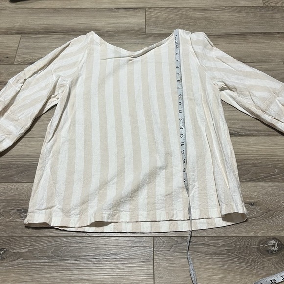 Loft Linen Puff Sleeve Striped Top Beige‎ Size Small - Picture 5 of 7